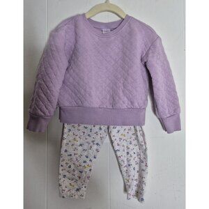 Carter's Long Sleeve Quilt Pattern Shirt And Floral Pants Outfit Toddler Girl